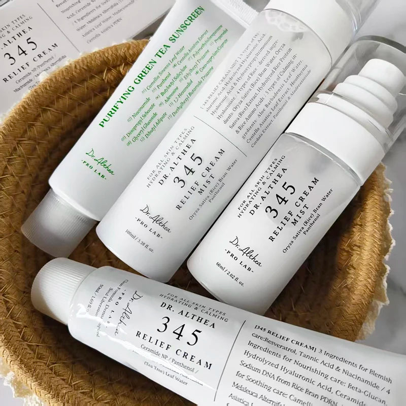 🌸 Dr. Althea 345 Cream, Spray Hydratant & Solaire Thé Vert — Apaisant, Longue Tenue & Nourrissant | K-Beauty