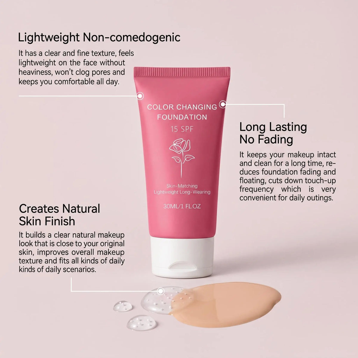 Fond de Teint K-Beauty 💧 — Teinte Adaptive Automatique, Couvrance Naturelle & SPF15 30g