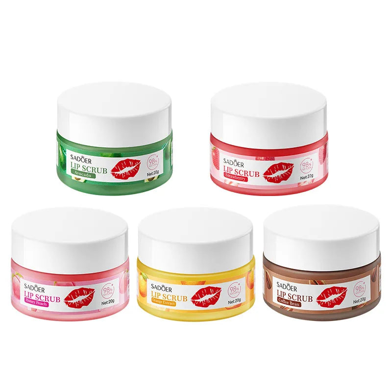 Exfoliante labial de fresa y melocotón SADOER, elimina piel muerta, aclara labios oscuros e hidrata, bálsamo labial nutritivo.