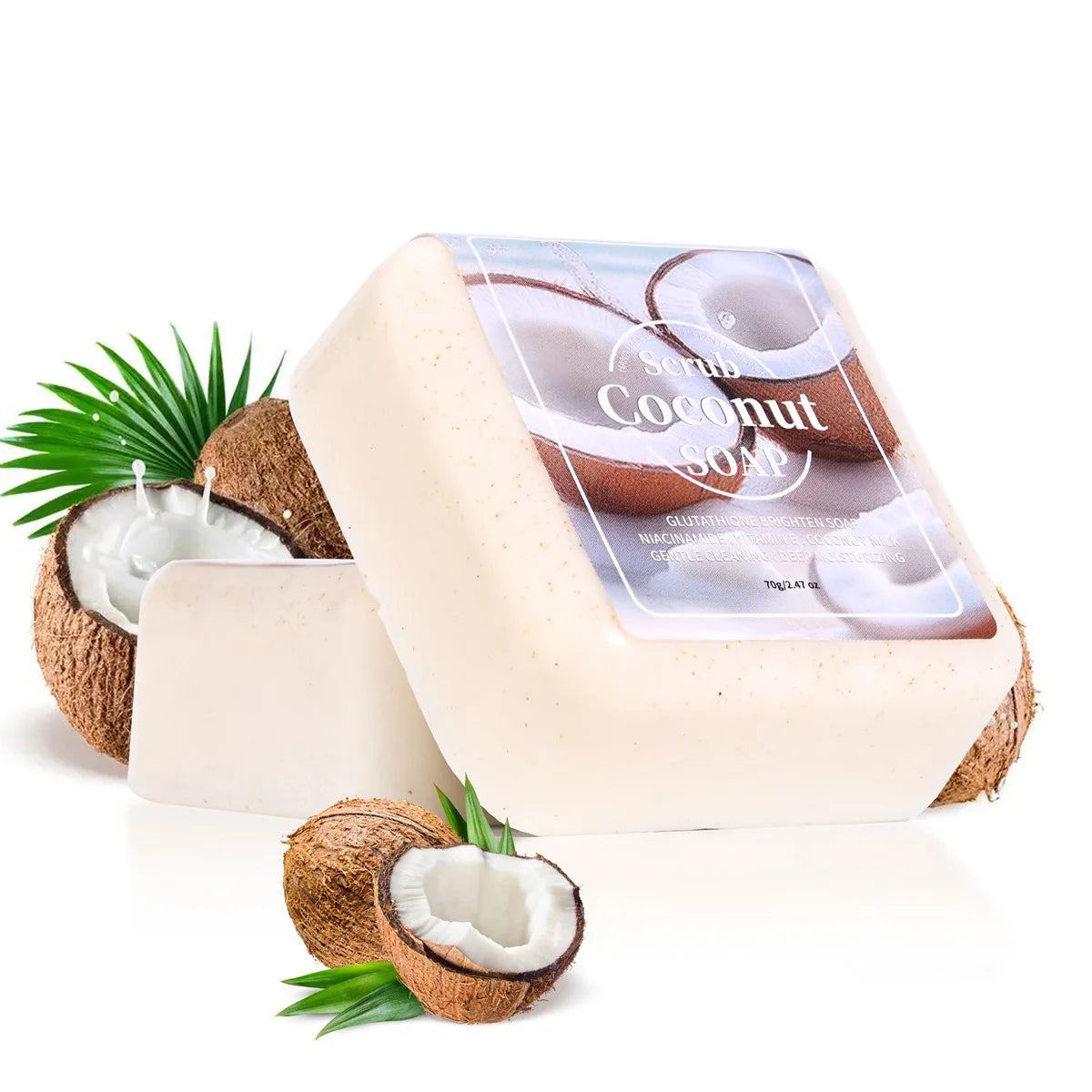 Jabón artesanal exfoliante de coco con glutatión, limpieza profunda e hidratante, jabón de baño con aceites esenciales de plantas, jabón portátil