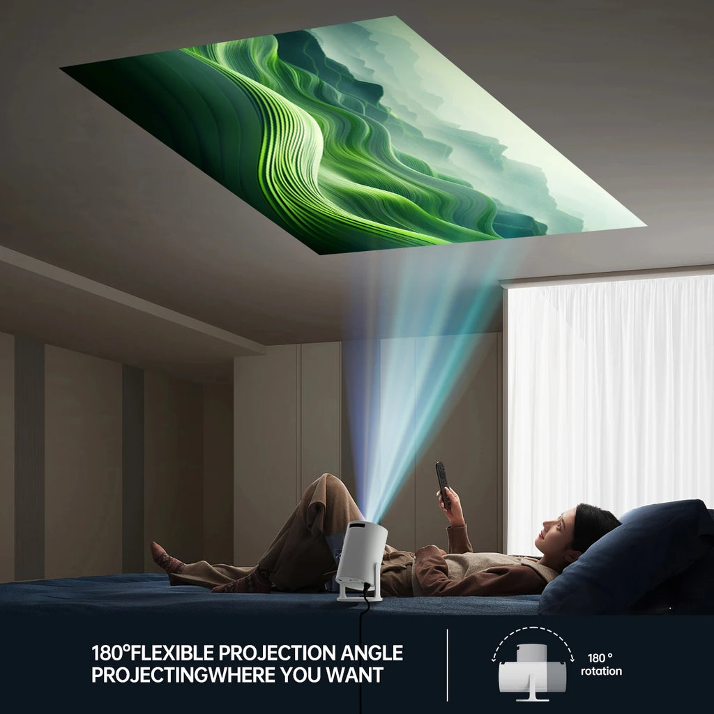 Mini Projecteur 1080P Natif avec Décodage 4K et Projection à Courte Focale, supportant une Rotation à 270° et compatible avec Ordinateurs Portables, Smart