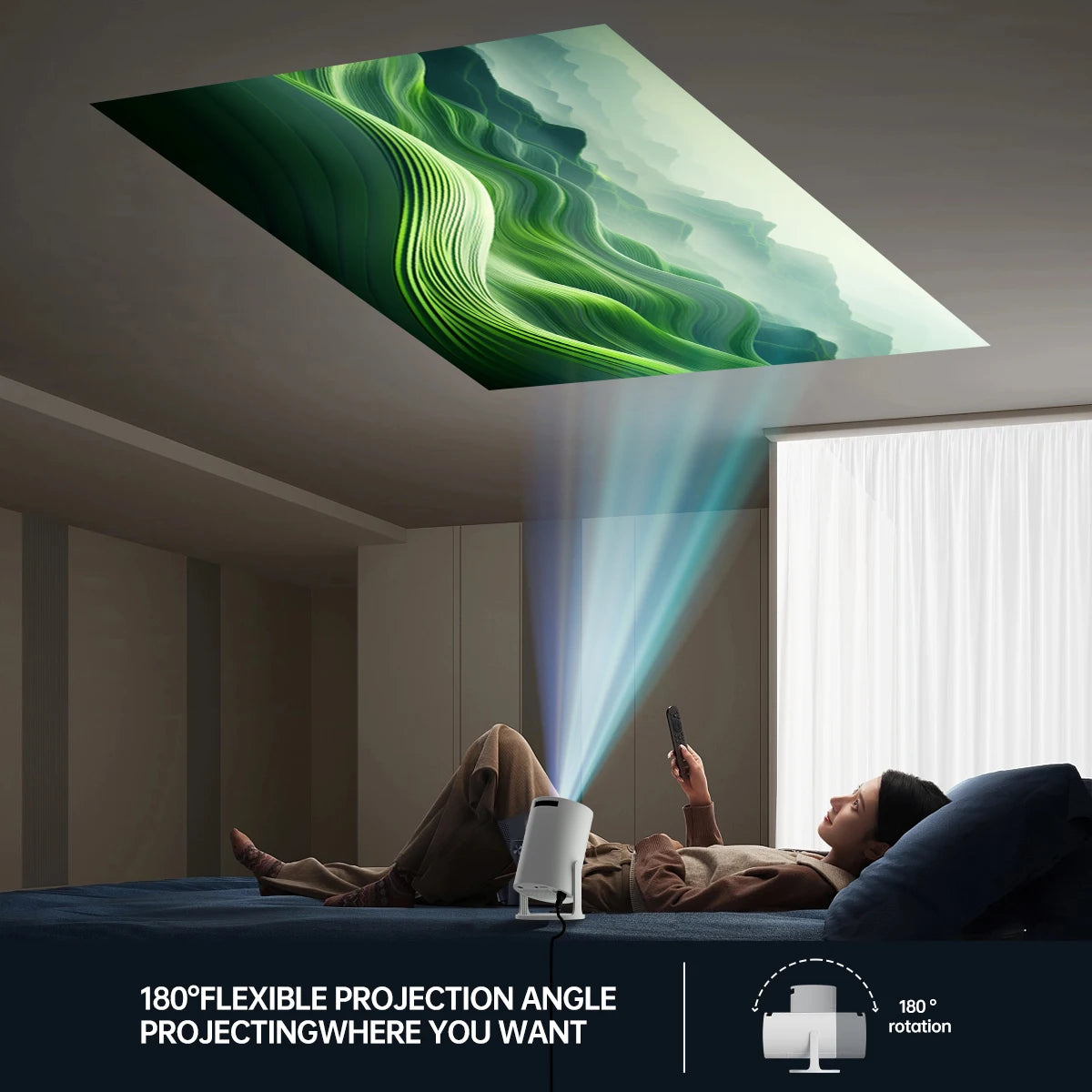 Mini Projecteur 1080P Natif avec Décodage 4K et Projection à Courte Focale, supportant une Rotation à 270° et compatible avec Ordinateurs Portables, Smart