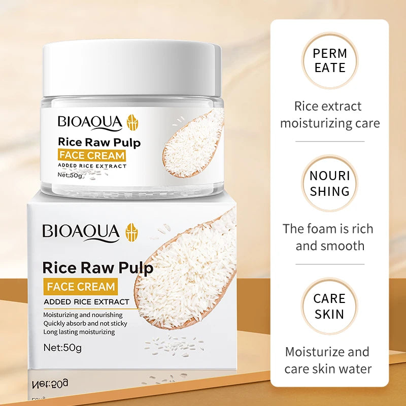 Crema Facial Pureza de Arroz BIOAOUA 🌾 — Hidratación Intensa, Luminosidad y Cuidado K-Beauty 50g