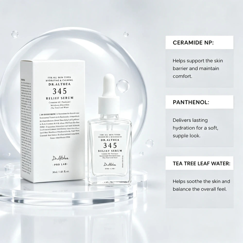 DR ALTHEA 345 Relief Serum 30ml Sérum calmante para piel sensible, imperfecciones, rojeces, árbol de té, ceramida, esencia hidratante no pegajosa